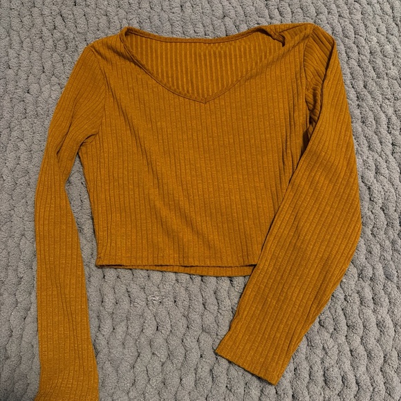 SHEIN Tops - SHEIN Ribbed Amber Long Sleeve Crop Top